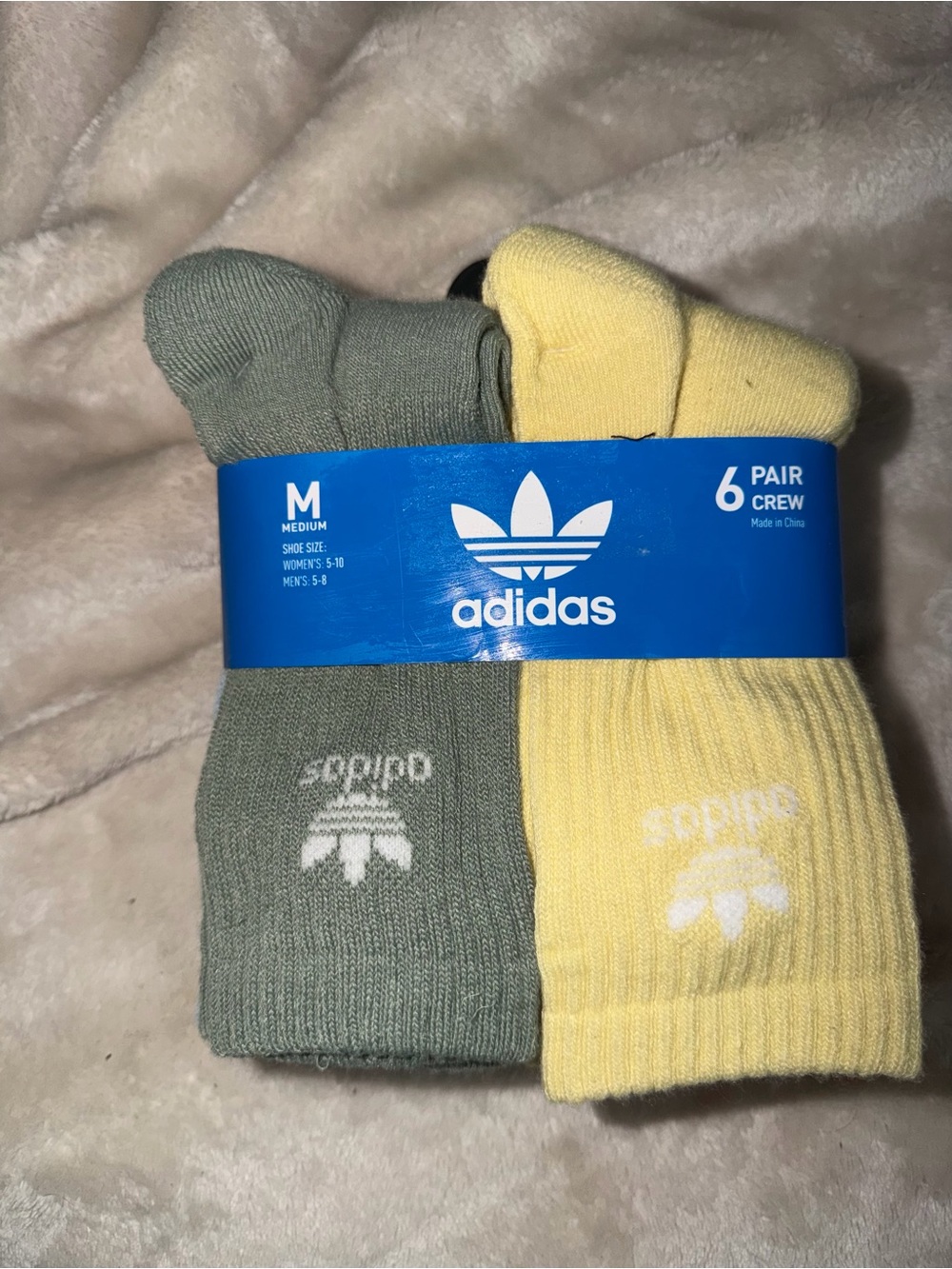 adidas Men's Crew Socks in Olive Green & Yellow - 6 Pair Pack